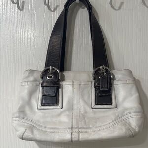 Coach Y2K soho Tote Leather Bag Purse White Brown Handles